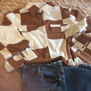 Brown and White Checkered Shirt